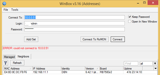 Winbox error message