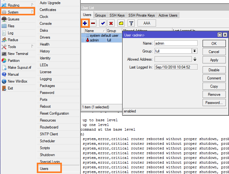 Mikrotik default