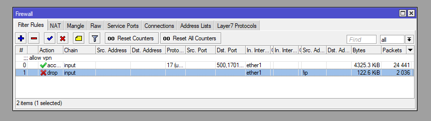 Настройка firewall mikrotik для l2tp ipsec